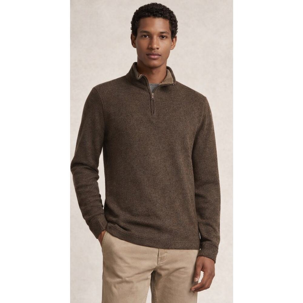 Banana Republic Mens Quarter Zip Pullover Sweater Olive Green Large Quiet Luxury